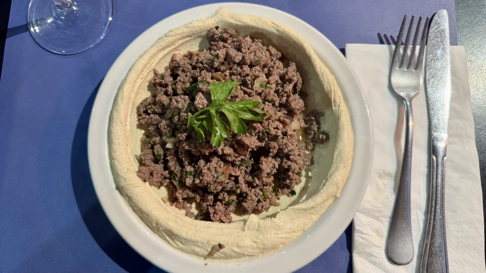 Hummus with meat at HaLevantini on Ben Yehuda Street