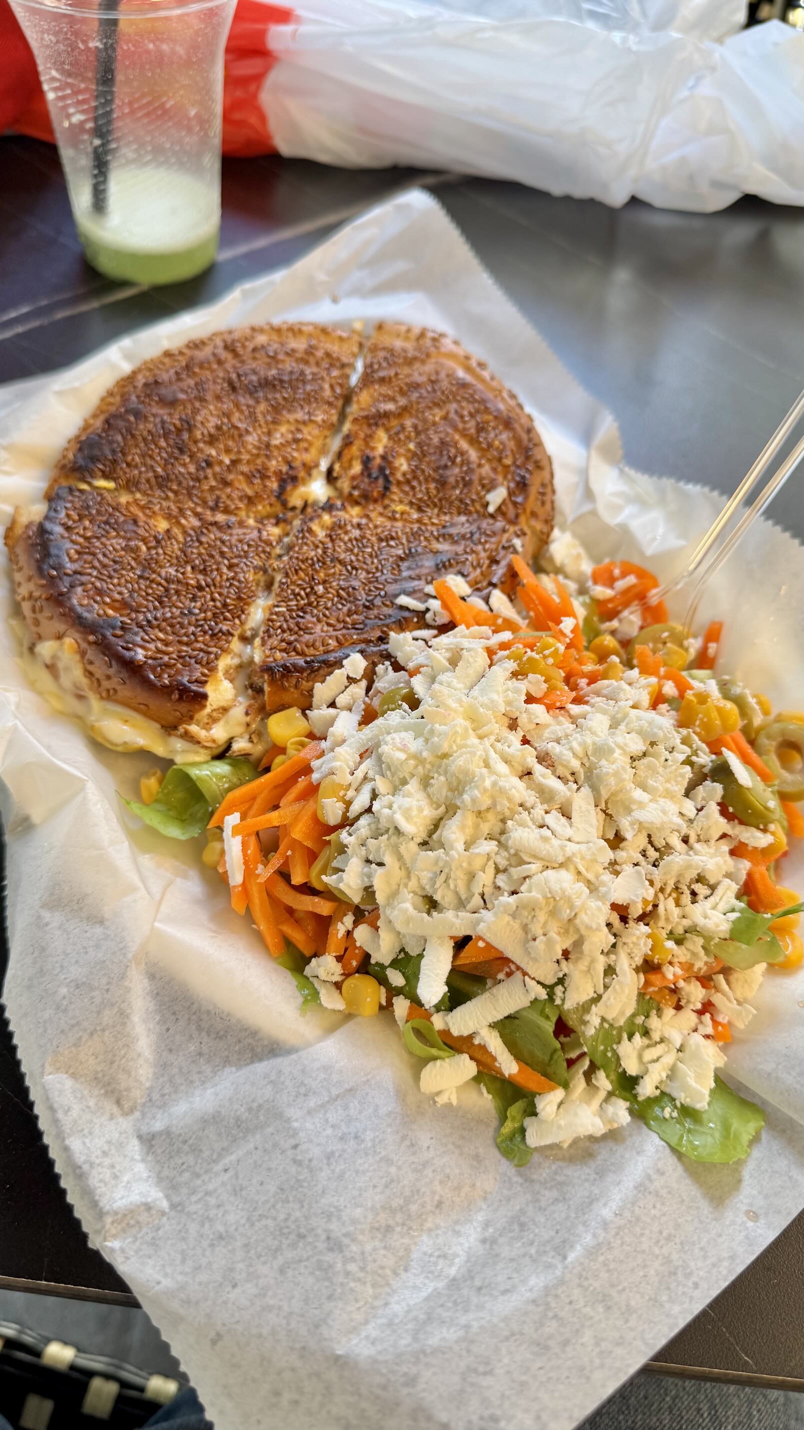 Toast and salad at Toast and Shake on Dizengoff